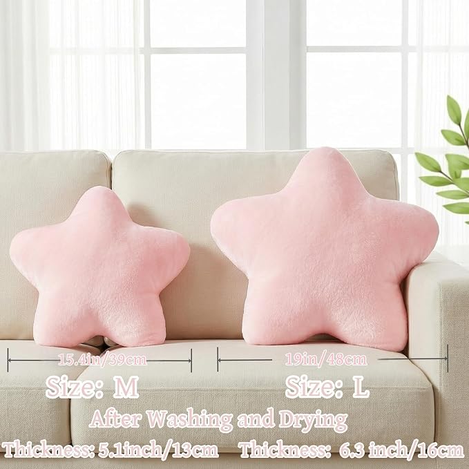 Star Pillow 15.4" Pink Decorative Throw Pillows for Girls Bedroom Decor | Star Shaped, Soft Fluffy Plush, for Couch Bed Sofa Chair, Floor Cushions, Aesthetic Room Decor for Girls Living Room Bedroom