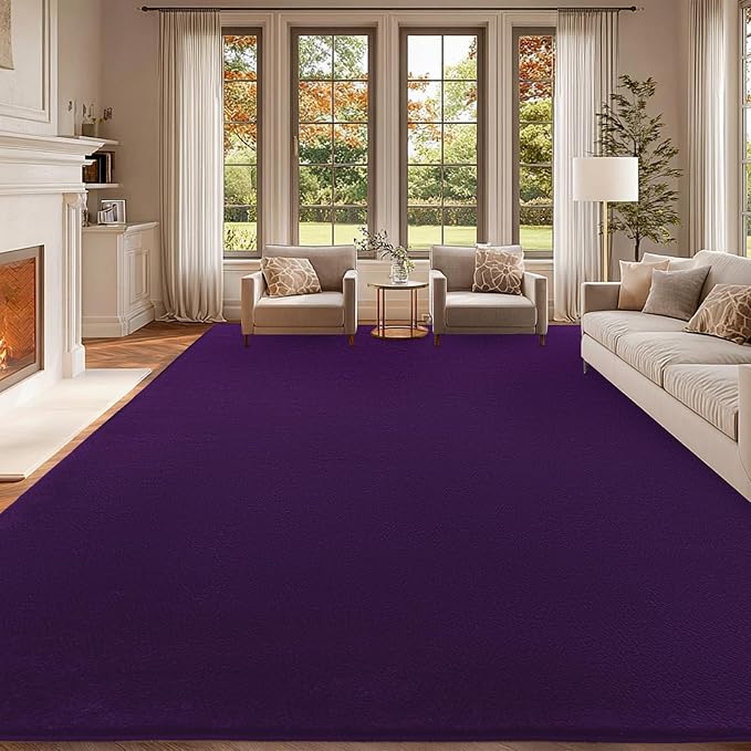 qulint 8x10 Area Rug for Living Room, Dark Purple Washable Rugs for Bedroom Aesthetic Modern Thickened Memory-Foam Indoor Carpet, Minimalist Solid Large Carpet for Kid Room Playroom Home Decor