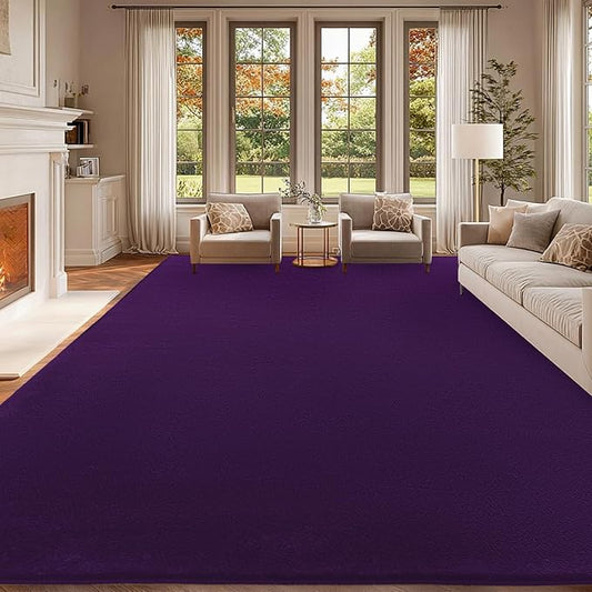 qulint 8x10 Area Rug for Living Room, Dark Purple Washable Rugs for Bedroom Aesthetic Modern Thickened Memory-Foam Indoor Carpet, Minimalist Solid Large Carpet for Kid Room Playroom Home Decor
