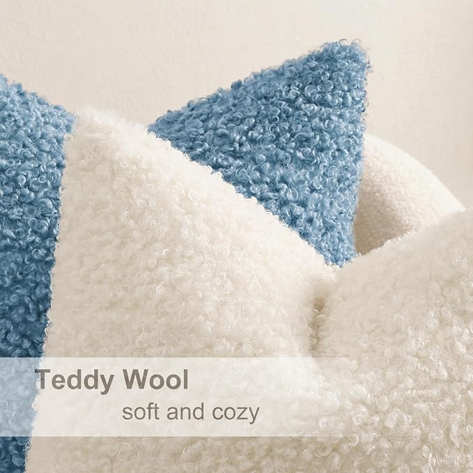 decorUhome Pack of 2 Throw Pillow Covers 24x24 Inch, Faux Fur Decorative Sherpa Pillow Covers Fuzzy Accent Soft Sheepskin Fleece Pillow Cases for Couch Living Room Bed, Light Blue