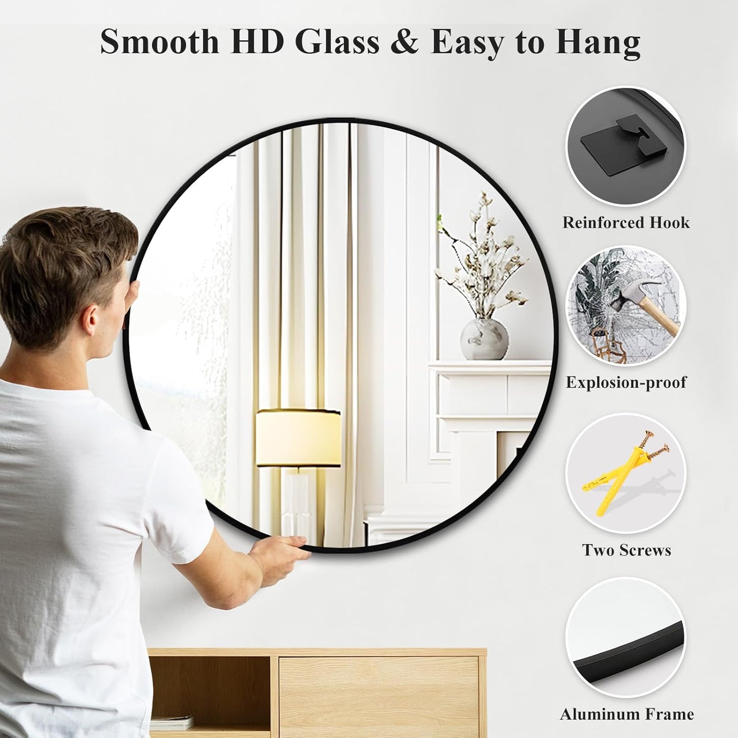 Fabuday Large Black Circle Mirror 36 Inch - Big Wall Round Mirror for Bathroom, Living Room, Bedroom, Hallyway, Matte Frame Metal Mirrors