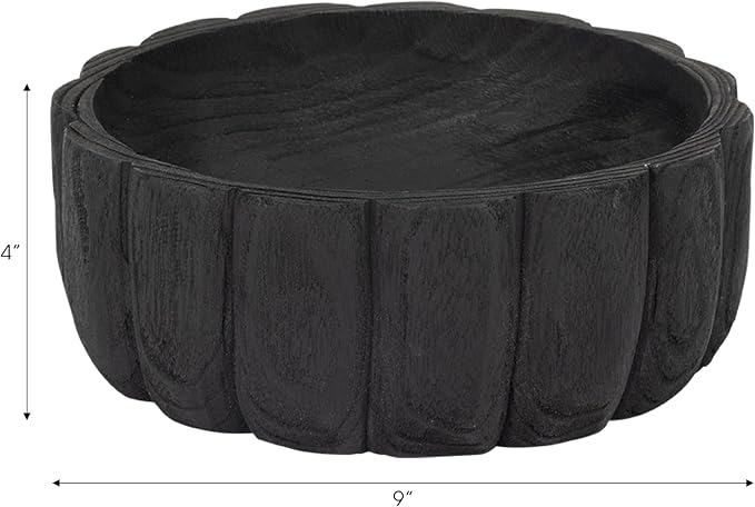 Decorative Wood Scalloped Bowl for Coffee Table Decor - Centerpiece Table Decorations for Home, Kitchen, Living Room, and Dining Room - Functional Bowl for Accessories, Candy, and Key - 4", Black