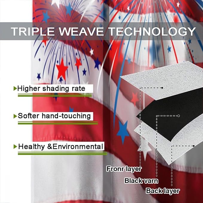 American Flag Blackout Curtain,4th of July Independence Day Home Decor Drapes for Bedroom Living Room Kitchen Window Treatment 2 Panels Set Total Size 42" W X 54" L Inch