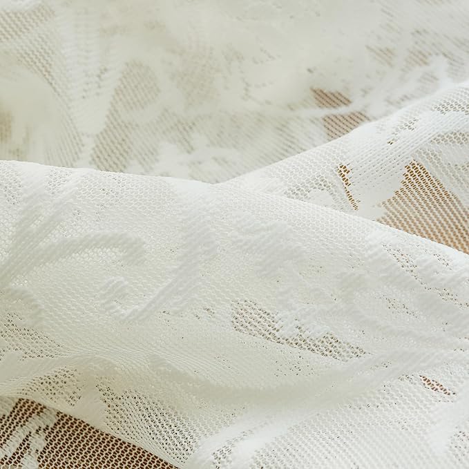 TUDECO Cream Lace Curtains 80 Inch Length, Floral Sheer Vintage Bedroom Decor, Ruffle Curtains 2 Panels, Light Filtering&Privacy, Rod Pocket Cute Decor for Living Room, 59W x 80L Inch