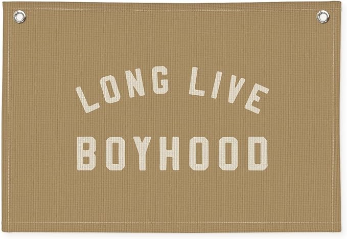 Long Live Boyhood Boys Room Decor - Linen Banner Wall Hanging Canvas Banner Flag Decor for Toddler Boy Room Nursery Playroom - Beige