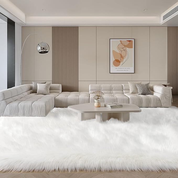 SERISSA Ultra Soft Faux Fur 6x9 Feet Fluffy Shaggy Area Rug White Faux Sheepskin, Fuzzy, Furry Throw for Living Room, Bedroom, Nursery