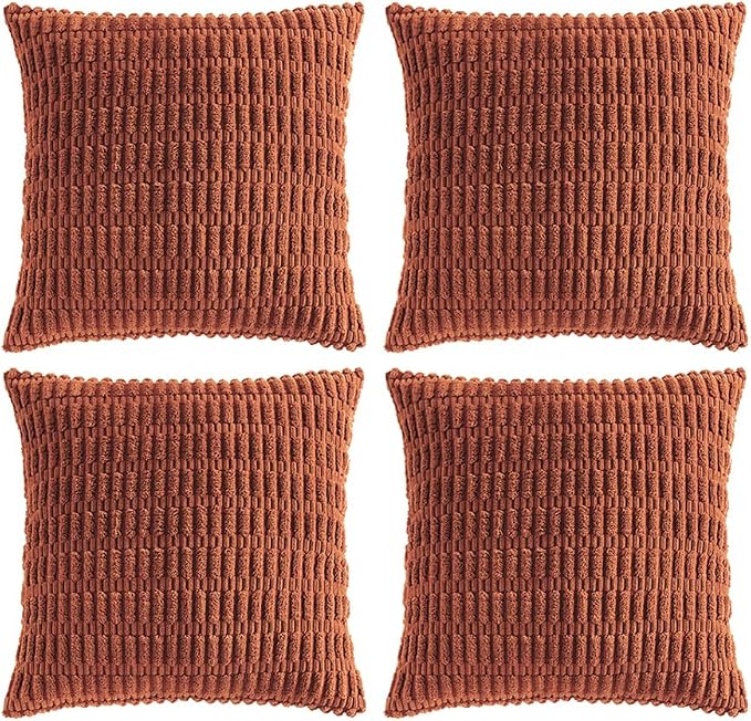 Fancy Homi 4 Packs Decorative Throw Pillow Covers for Living Room Couch Bed, Modern Farmhouse Boho Home Décor Accent Cushion Case, 24" x 24", Rust