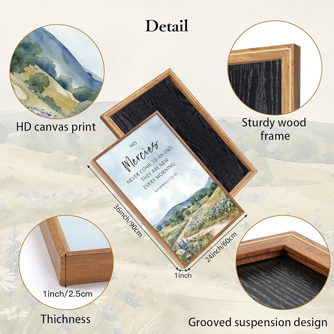 CHDITB Framed Christian Bible Verse Canvas Wall Art, Watercolor Meadow Wildflower Wall Decor, Inspirational Spiritual Artwork, Rustic Faith Scripture Prints for Living Room Farmhouse Office 24"x36"x3