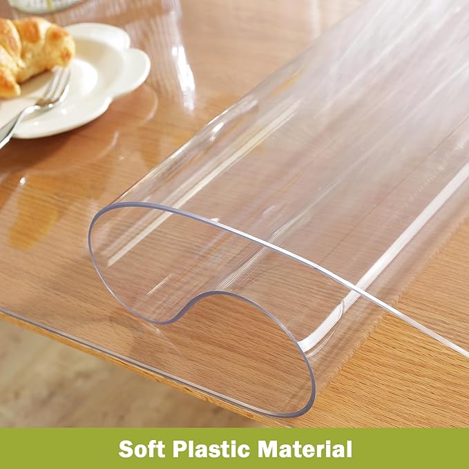 Clear Table Protector 18 x 48 Inch, 1.5mm Thick Plastic Table Cover, Waterproof PVC Clear Table Cover Protector, Desk Protector Mat, Writing Desk Pad for Desktop, Coffee & Dining Room Table