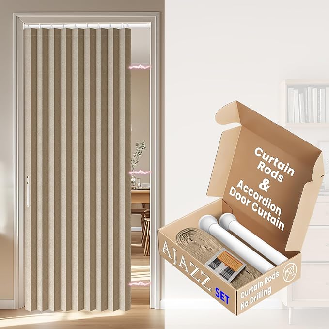 AJAZZ Blackout Door Curtains 78 Inches Long Sets Included Rod (1 Pack, Brown, 54 x 78 Inch) for Doorways and Closets, Thermal Insulated Temporary Room Dividers