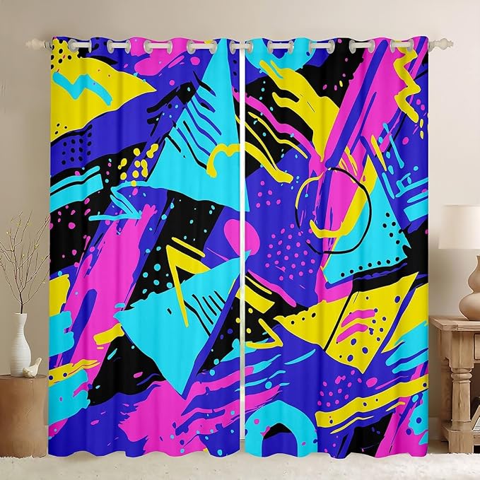 Feelyou Memphis Geometric Curtains for Bedroom Living Room 80s 90s Memphis Blackout Curtainsative Colorful Abstract Darkening Dreapes Retro Fashion Style Window Treatments (2 Panels, 42 x 63 Inch)