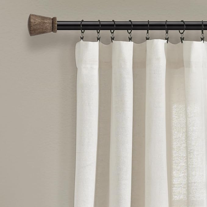 Lush Decor Linen Button Window Curtain Panel, Single, 40" W x 84" L, Off White - Rustic Decor - Color Block Modern Farmhouse Curtains For Living Room, Bedroom & Dining Room