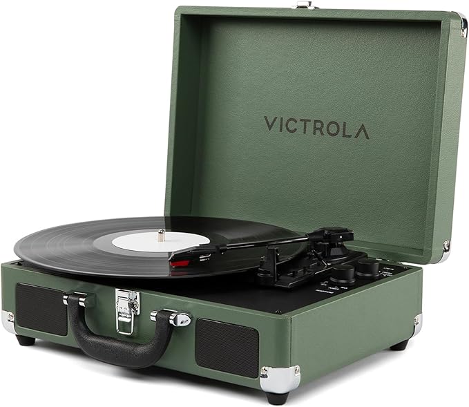 Victrola Journey II (2025 Model) – Bluetooth Suitcase Record Player – Built-in Stereo Speakers with Enhanced Bass, 3-Speed Turntable, Bluetooth Input and Output, RCA & Headphone Outputs (Green)