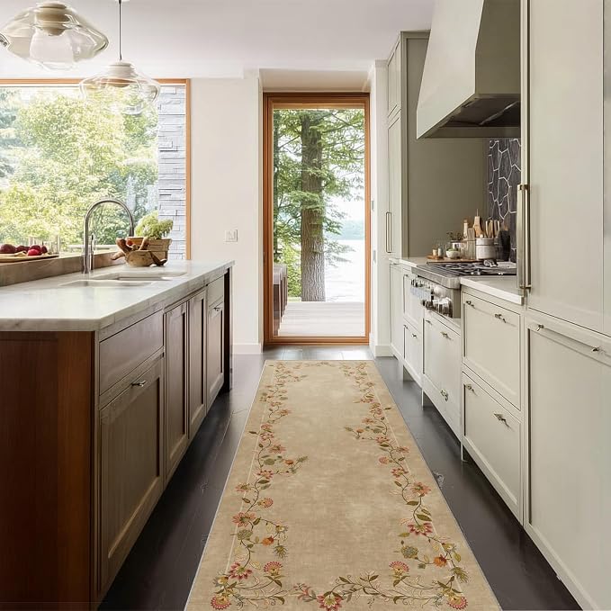 Washable Kitchen Runner Rugs for Entryway: 2'6"x8' Hallway Rug Stain Resistant Non Slip Low Pile Soft Living Room Floor Carpet Runners for Bedroom Kitchen Laundry Room Farmhouse Indoor