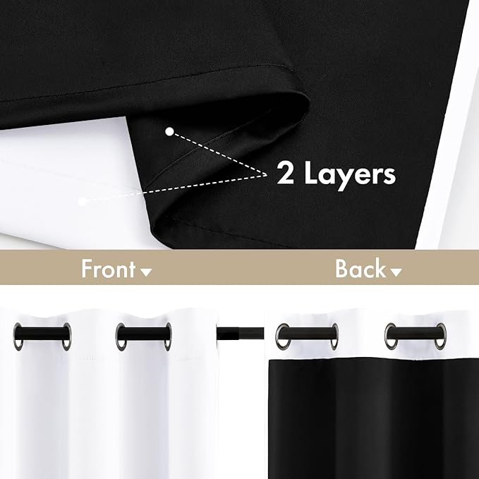 MIULEE White 100% Blackout Curtains for Bedroom 45 Inch Length, 2 Thick Layers Thermal Insulated Short Window Curtains with Black Liner, Noise Reducing Grommet Kitchen Living Room Drapes 2 Panels Set