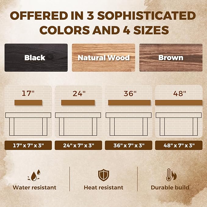 36x3x7 inch Floating Shelves Wall Mounted - Set of 2 Wood Rustic Solid Wood Wall Shelf - Heavy Duty Decorative Fireplace Mantel for Living Room, Bedroom, Bathroom, Kitchen