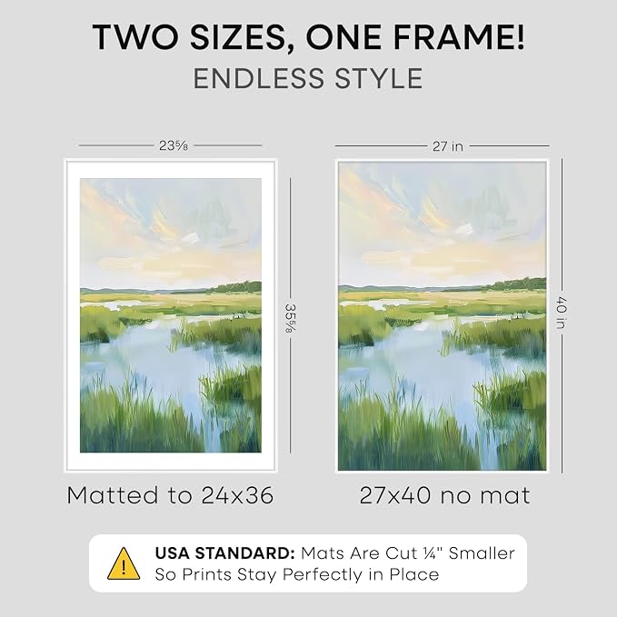 Homeforia 27x40 inch Poster Frame White, High End Metal 27 x 40 Large Movie Picture Frames with Mat 24 by 36 in Photo, 27x40 Thin Frame Matted to 24x36, 40x27 Frame, Tempered Glass, Wall Kit, Set of 2