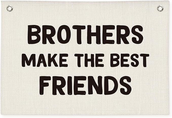 Brothers Make The Best Friends Banner, Boys Room Decor, Toddler Boy Linen Banner Wall Hanging Flag Decor for Nursery 20x30 - White