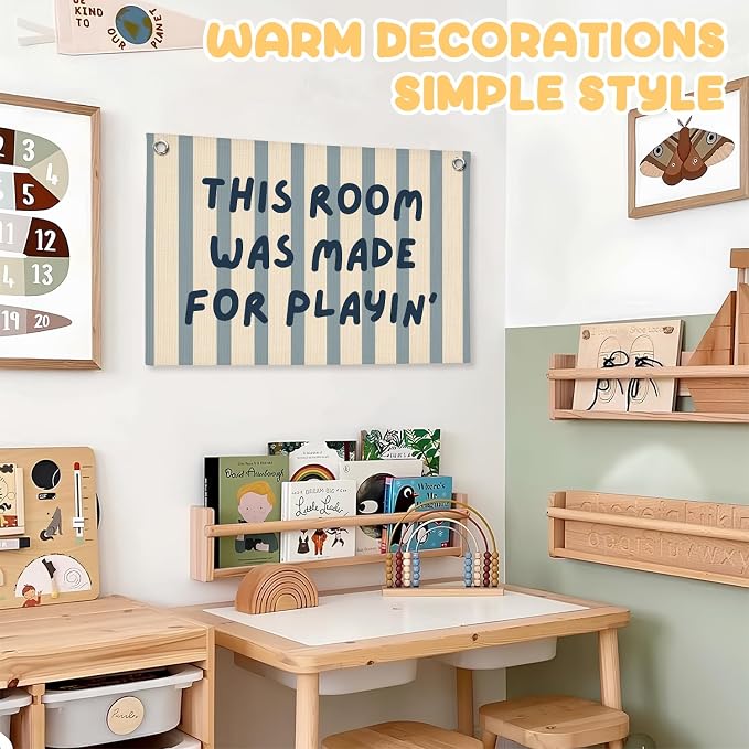 Playroom Wall Decor, This Room Was Made For Playin Linen Canvas Banner, Toddler Playroom Decor Kids Toy Room Nursery Wall Decor for Toddler Boys Bedroom, 30x20 Inch