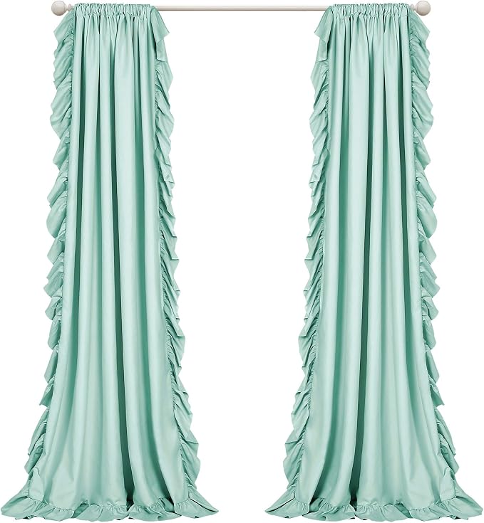 Lush Decor Reyna Ruffle Window Curtain Panel Set, Pair, 54" W x 84" L, Light Blue - Flowy Curtain - Romantic Ruffle Curtains for Bedroom, Living room, or Dining Room - Farmhouse & Cottage Home Decor