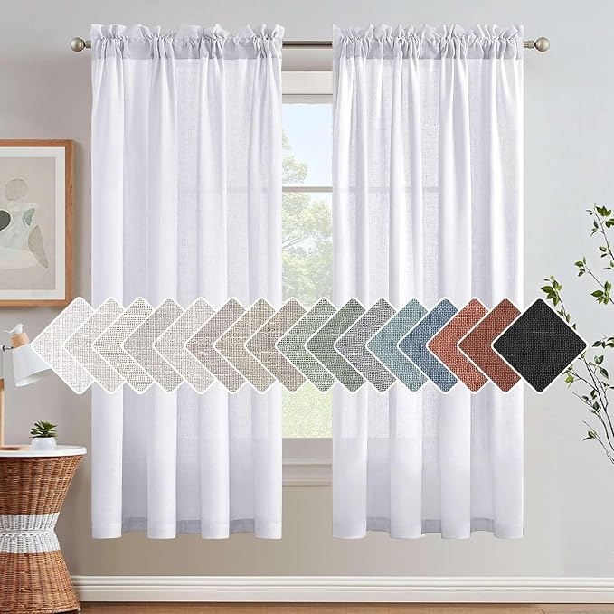 H.VERSAILTEX Linen Curtains Elegant Natural Linen Blended Curtains Energy Efficient Light Filtering Rod Pocket Window Treatments Panels for Living Room (Set of 2, Bright White, 52 inch W X 72 inch L)