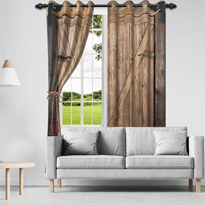 Rustic Curtains Vintage Wood Barn Door Old Garage Door American Native Country Farmhouse Farm Style Rural Art Architecture Living Room Bedroom Window Drapes Treatment,26x84 inch,2 Panels
