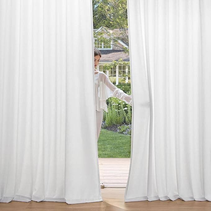 MIULEE Non-See-Through Privacy Linen Curtains 2 Panels, Light Filtering Window Curtains Farnhouse Textured Back Tab Semi Sheer Drapes for Bedroom Living Room, 52 x 72 Inches Long, Pure White