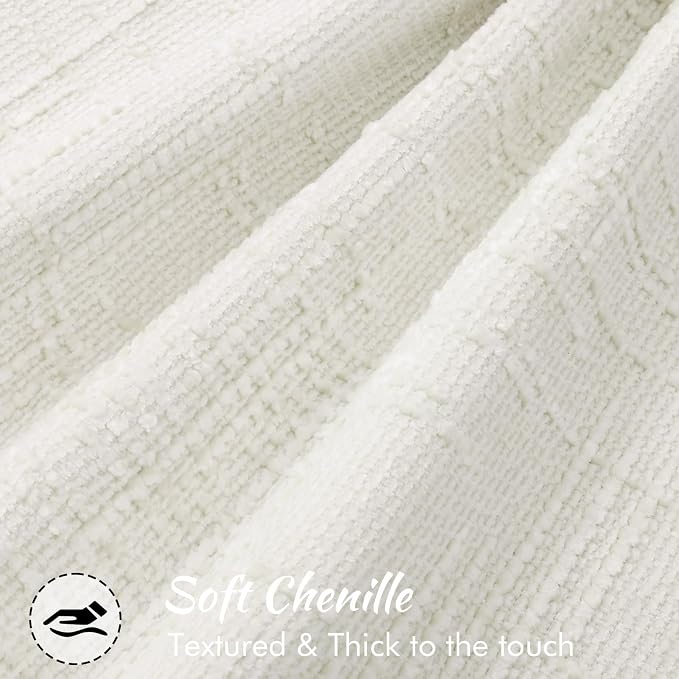 decorUhome Chenille Throw Pillow Covers 24x24 Set of 2, Soft Textured Slubby Modern Decorative Pillow Covers with Elegant Design for Couch, Sofa, Living Room, Cream White