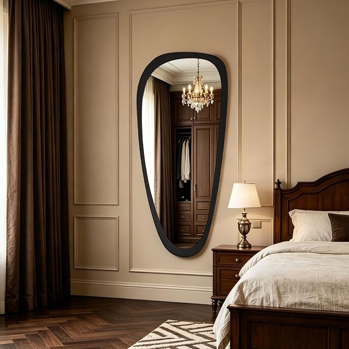WallBeyond Asymmetrical Irregular Wall Mirror, Decorative for Bedroom Living Room Entryway Hall, Wood Frame for Mid Century Modern Decor 48" H x 22" W, Dark Brown