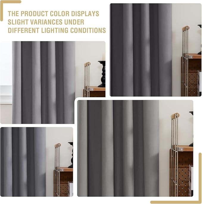H.VERSAILTEX Blackout Curtains 63 Inch Length 2 Panels Set Room Darkening Rod Pocket Curtains for Bedroom Thermal Insulated Light Blocking Drapes with White Liner for Living Room, 52Wx63L, Grey