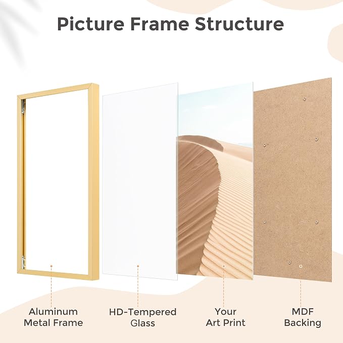 FLYJOE 5x10 Metal License Frame - Gold Aluminum Photo Frames with Real Glass,Signature Collection,Tabletop Mounting Horizontally or Vertically Decor for Wall Gallery Poster Photo 10x5 Frames, Gold