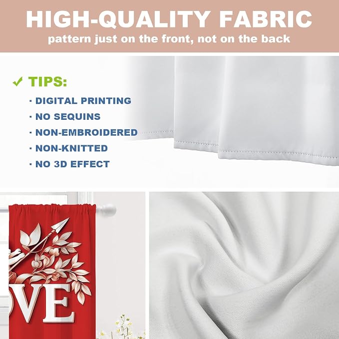 Shrahala Cupid Love Blackout Curtain Tiers, Romantic Love Kitchen Valance Light Blocking Tier Drapes with Rod Pocket, 2 Pack 26 X 36 in