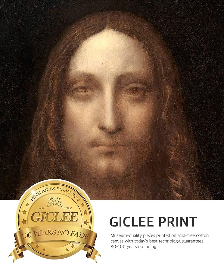 DECORARTS - Portrait Of Christ in Salvator Mundi by Leonardo Da Vinci. Giclee Prints on Acid Free Cotton Canvas. Classic Art Reproduction in Fine Art Frame. Total Size w/Frame: 20.75x28.75 in