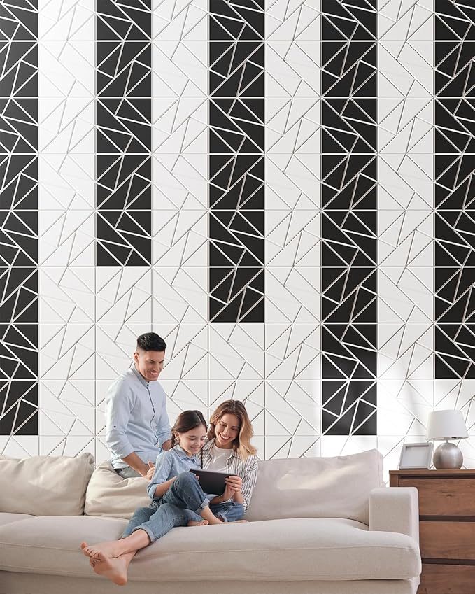 12-Pack Felt Acoustic Panels,12"x12"x0.4" Soundproof Wall Panels, Peel & Stick Sound Proof Foam Panels for Walls, Geometric Noise Reduction Panels for Home Office,Studio (Black on White)