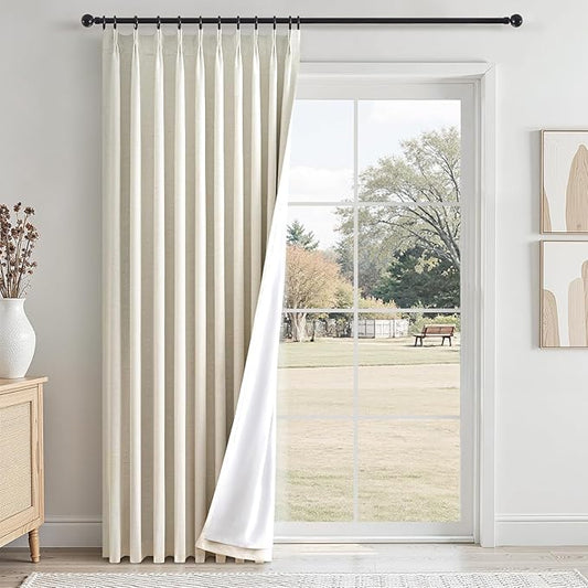 100% Blackout Curtains for Bedroom 84 Inches Long,Textured Birch Pinch Pleated Linen Black Out Advanced Curtains 1 Panels Set,Thermal Insulated Farmhouse Curtains for Living Room Track System