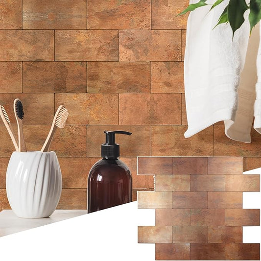 2026 New Upgrade Peel and Stick Backsplash Tile, Peel and Stick 11.34" X 11.57" Wall Tile for Kitchen, Bathroom, Fireplace, Laundry (Copper Metal, 1 Pack)