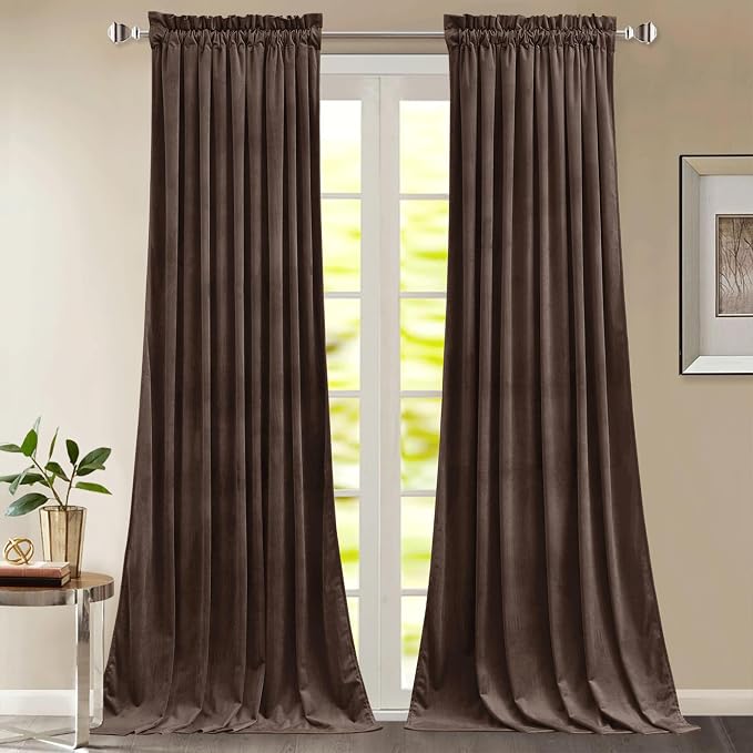 StangH Reddish Brown Velvet Curtains for Living Room 96 inches, 2 Panels | 300GSM Heavy Soft Velvet, Thermal Winter Curtains, Light Blocking & Privacy Window Drapes, Bedroom, Living Room, Dining Room