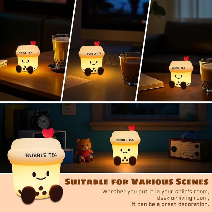 OkiyiD Boba Tea Gifts for Milk Tea Lovers, Cute Bubble Tea Night Light, Boba Tea Silicone Nursery Lamp with Dimming and Timing Function, Cute Room Decor Lights for Kids Girl Women Xmas Gifts