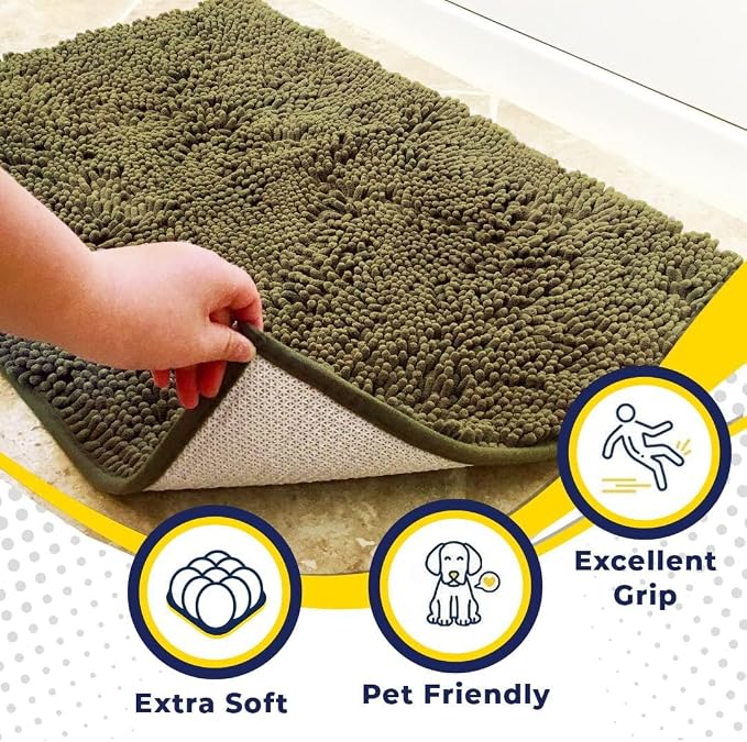 Muddy Mat® | Super Water Absorbent Door Mat Indoor, Microfiber Quick Dry Chenille Entryway Rug, Slip Resistant Front Door Mat, Indoor Mats for Entryway, Machine Washable Pet Rug, Sage 3ft x 4ft