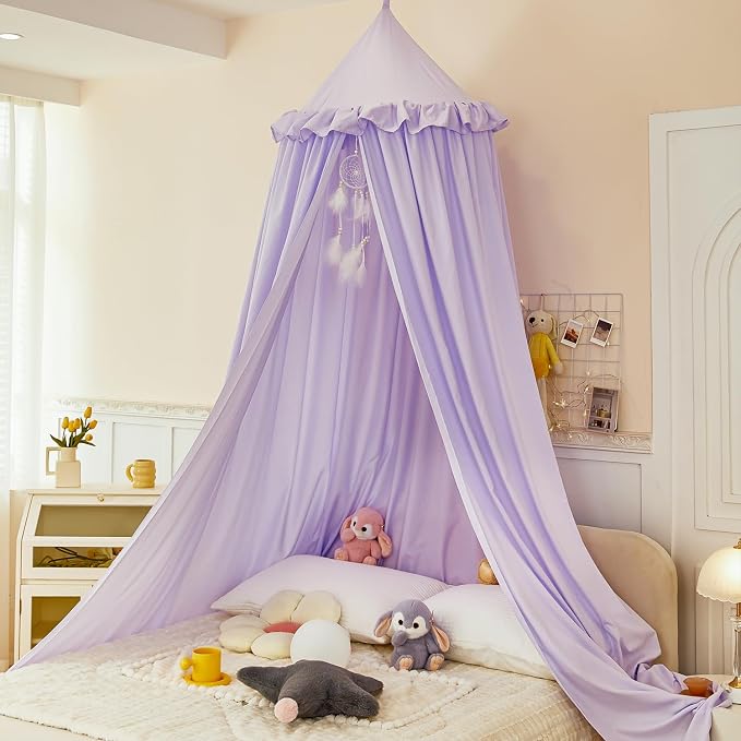 Princess Decor Canopy for Kids Bed, Soft and Durable Bed Canopy for Girls Room Tent Canopy Dreamy Mosquito Net Bedding, Children Reading Nook Canopies Indoor (Purple)