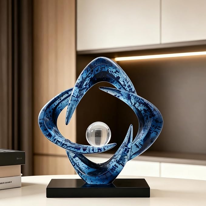 AWNR Gold Abstract Sculpture House Decor Aesthetic - Home Décor Accents for Nightstand, Shelves, Dining Room, Entryway Table, Office, Desk Accessories (Snowflake Blue)