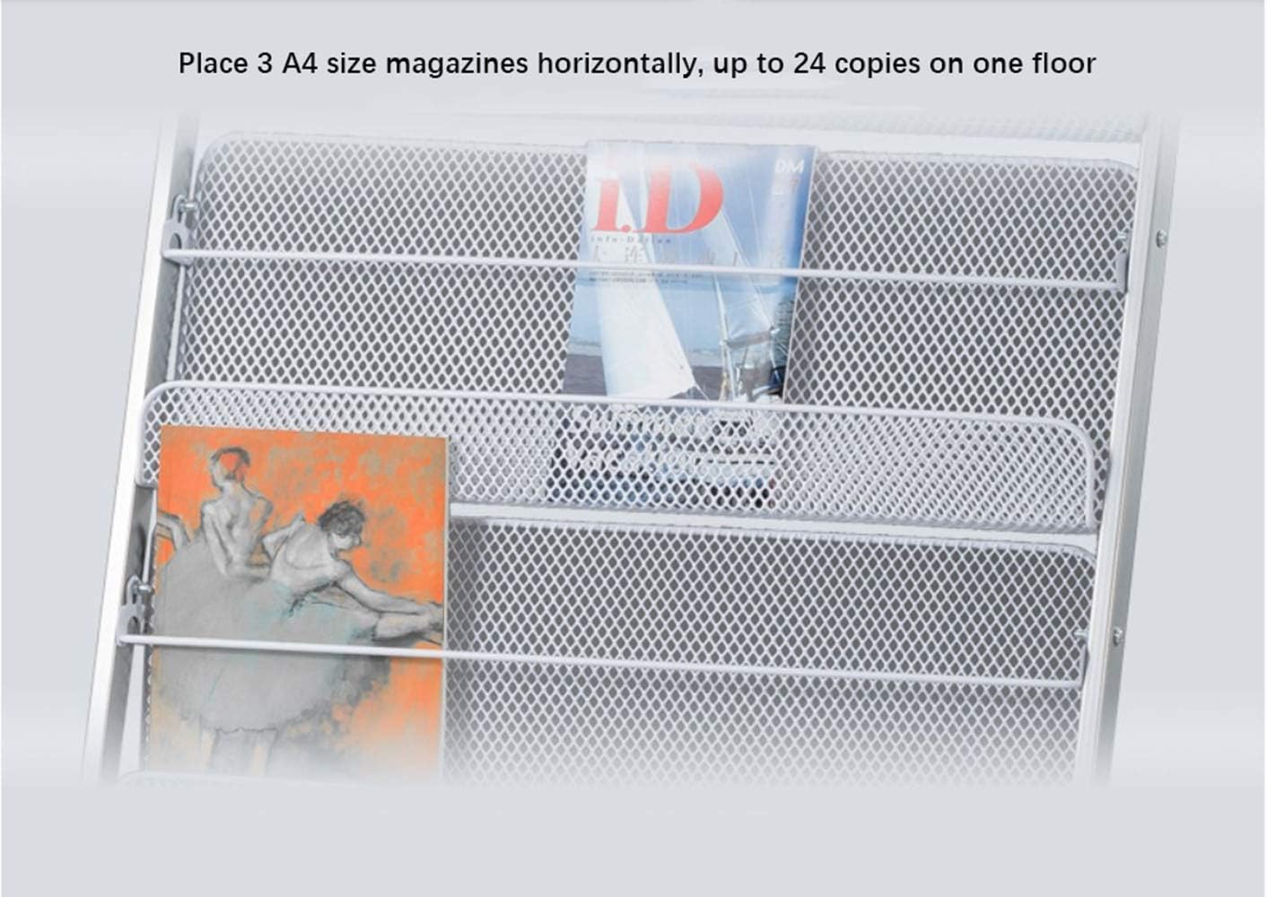 GENMO Floor-Standing Magazine Rack, Carbon Iron Steel, Silver, 4 Large Shelves, Convenient Installation, Suitable for Reception Areas