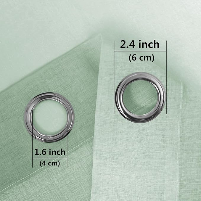 DWCN Light Sage Faux Linen Ombre Sheer Curtains - Gradient Semi Voile Curtains for Bedroom and Living Room, Set of 2 Grommet Top Window Curtain Panels, 52 Wide by 90 Inches Long, Light Sage