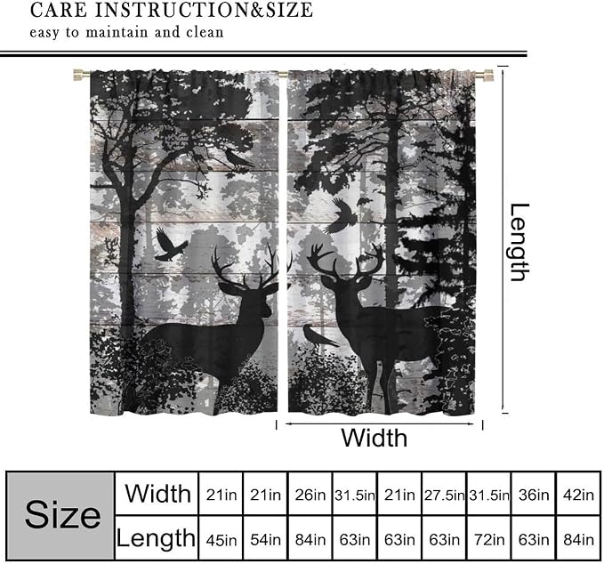 Rustic Deer Blackout Curtains for Kitchen Farmhouse Cabin Country Wild Animal Vintage Wooden Board Forest Printed Window Treatments for Farmhouse Bedroom Living Room 63x63in