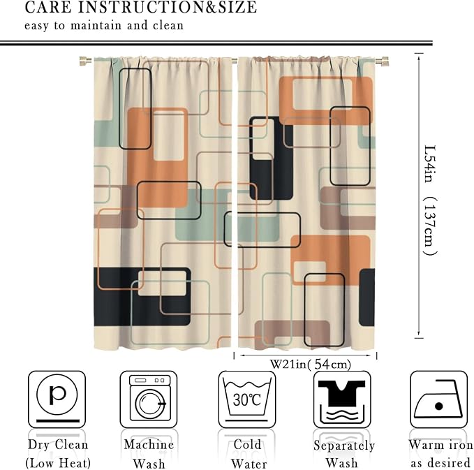 JESTRONRY Mid Century Blackout Curtains,Retro Square Design Modern Style Blackout Window Door Curtains for Bedroom Living Room Home Decor 42x54in