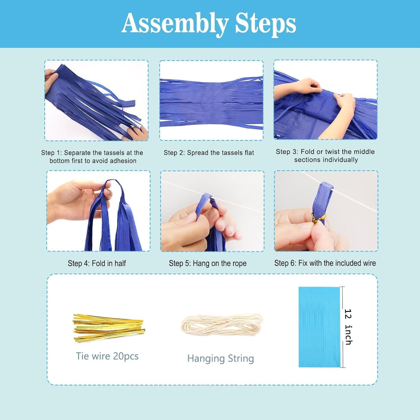 Red Orange Yellow Tissue Paper Tassel Garland,Tissue Tassel Banner for Party Decorations,Pack of 20