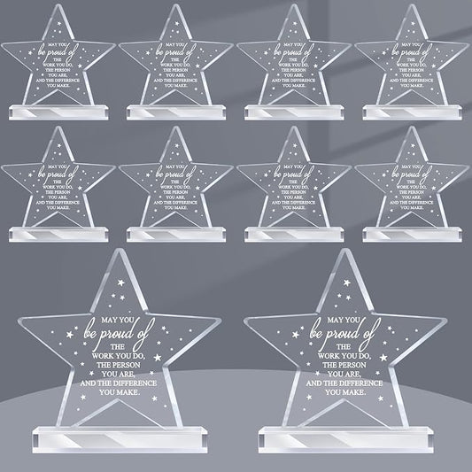 Bucherry 10 Pcs Employee Appreciation Awards for Coworker Acrylic Thank You Trophy May You Be Proud of The Work You Do Sign Prizes Retirement Goodbye Farewell Gift for Women Men(Star)