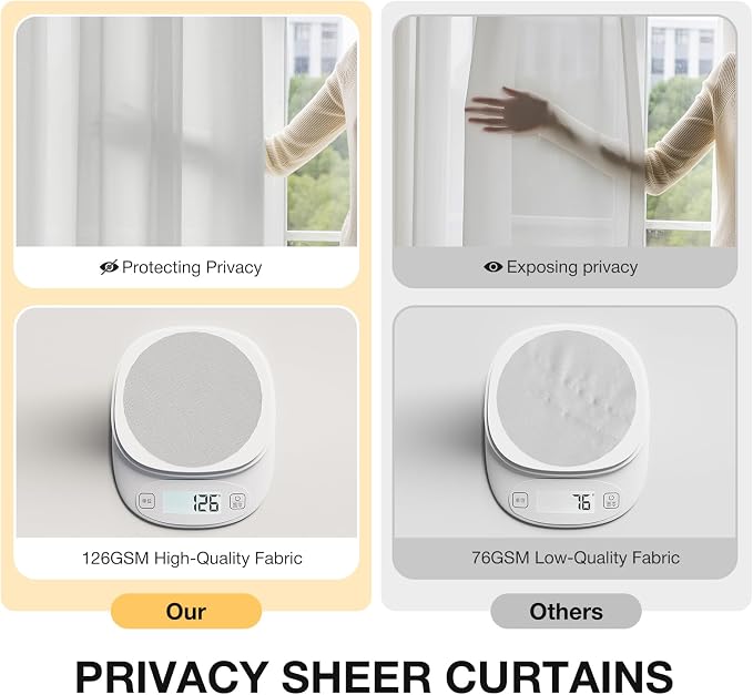 Anmao Non-See-Through Privacy Semi Sheer Curtains for Living Room 96 Inch Length 2 Panels Set, Light Filtering That Let Light in Rod Pocket Window Drapes for Bedroom, 52W x 96L, Light Grey