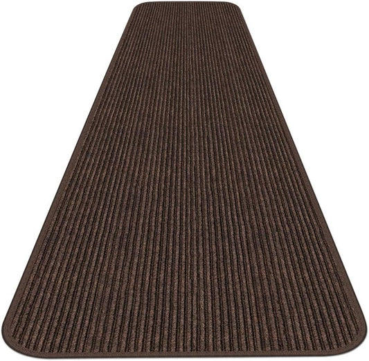 House, Home and More Indoor Outdoor Double-Ribbed Carpet Runner with Skid-Resistant Rubber Backing - Bittersweet Brown - 4 Feet x 15 Feet