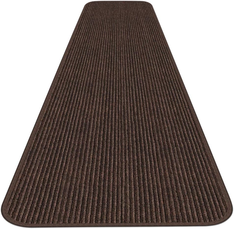 House, Home and More Indoor Outdoor Double-Ribbed Carpet Runner with Skid-Resistant Rubber Backing - Bittersweet Brown - 3 Feet x 50 Feet